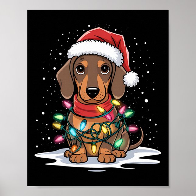 Dachshund jul Ljus Santa Hat Hund älskare Hol Poster (Framsidan)