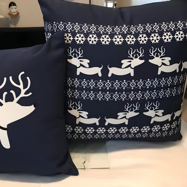 Dachshund jul Pillow Fair Isle Reindeer Kudde (Skapare uppladdad)