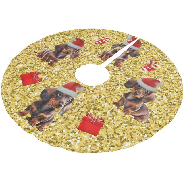 Dachshund jul Puppies Träd Skirt Julgransmatta Borstad Polyester (Vinklad)