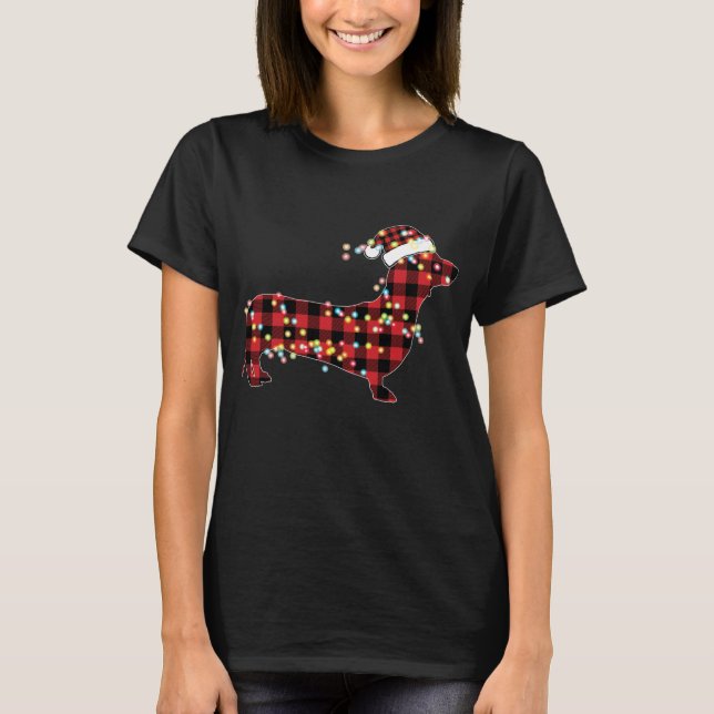 Dachshund jul Red Play Buffalo Pajamas Julafton T Shirt (Framsida)