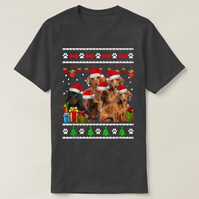 Dachshund Jul Rolig hund Julafton Ljus Pajamas T Shirt (Design framsida)