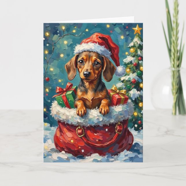 Dachshund jul Santa påse äventyr Kort (Framsida)