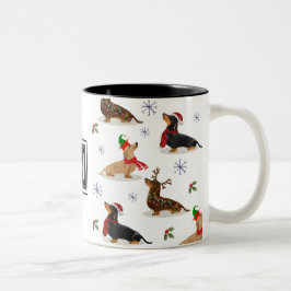 Dachshund Jul Sause Hund Monogram Två-Tonad Mugg