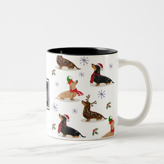 Dachshund Jul Sause Hund Monogram Två-Tonad Mugg (Höger)