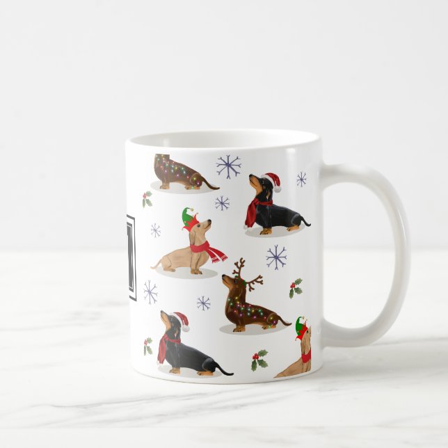 Dachshund Jul Sause Hund Monogram Två-Tonad Mugg (Höger)