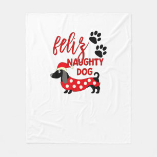 Dachshund jul Shirt _ Funny Feliz Naughty Do Fleecefilt