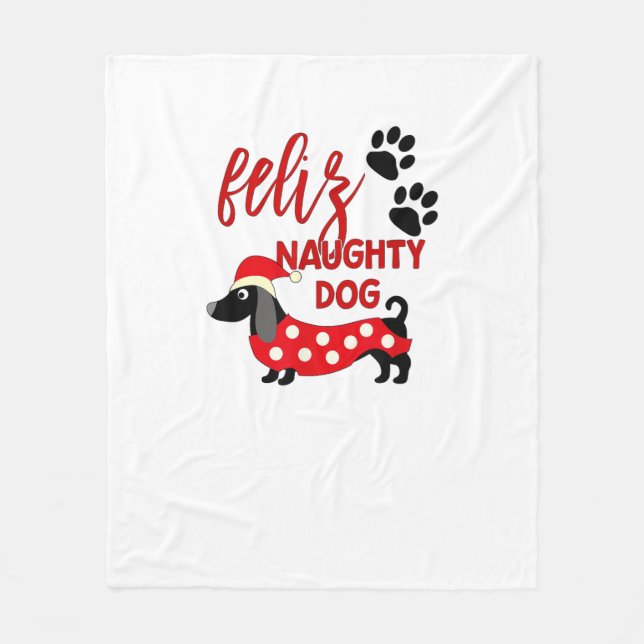 Dachshund jul Shirt _ Funny Feliz Naughty Do Fleecefilt (Framsidan)