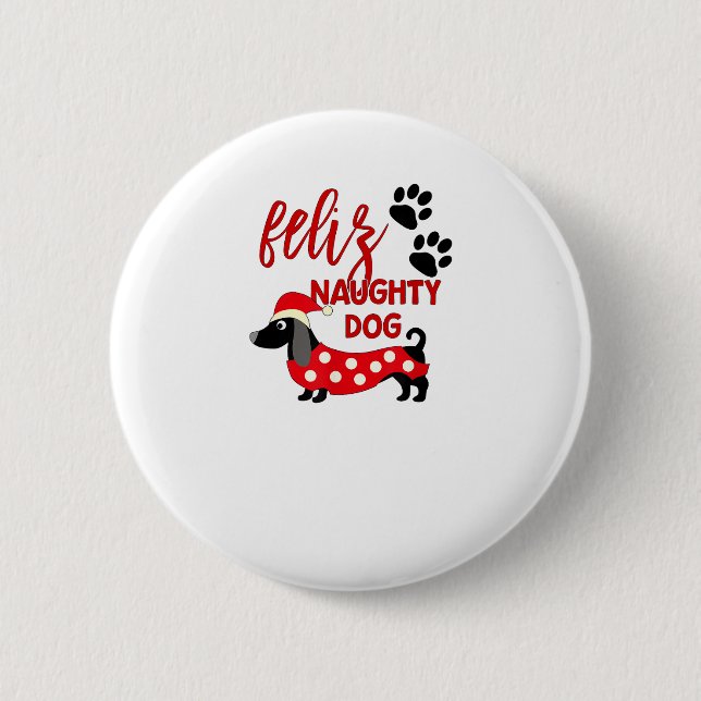 Dachshund jul Shirt _ Funny Feliz Naughty Do Knapp (Framsida)