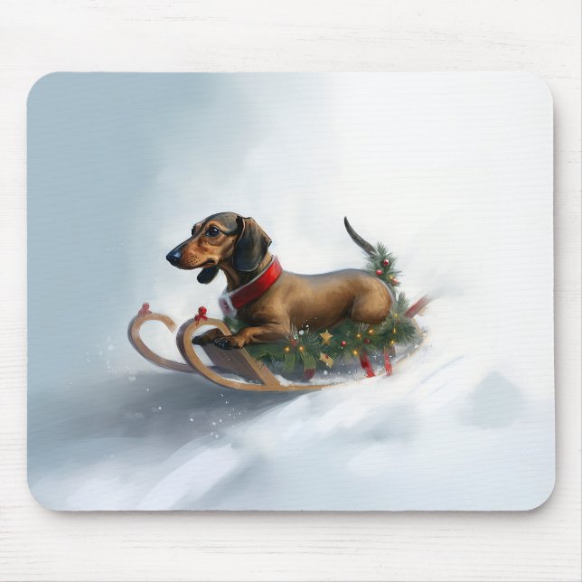 Dachshund jul snö vinter musmatta (Framsidan)