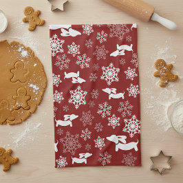 Dachshund jul Snowflake Red Dish Towel Kökshandduk