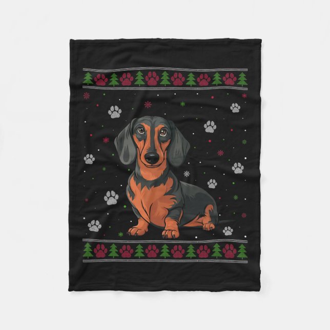 Dachshund jul Sweater Julafton Pet Animal Hund Lo Fleecefilt (Framsidan)