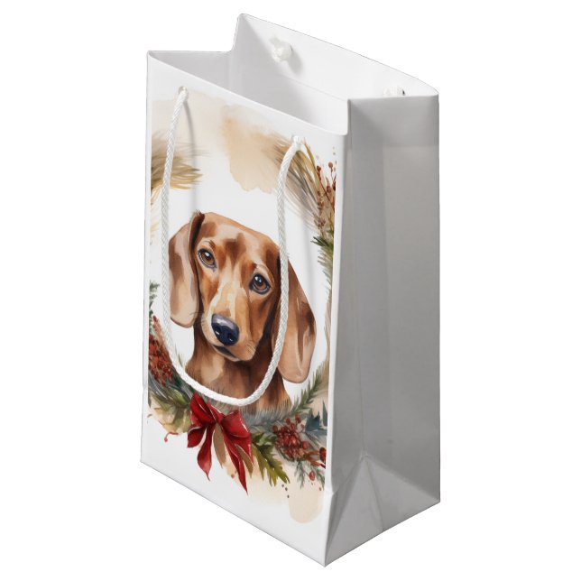 Dachshund Jul Utandning Festive Valp (Framsidan Vinklad)