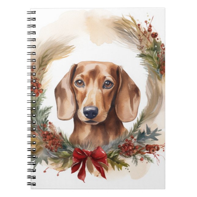 Dachshund Jul Utandning Festive Valp Anteckningsbok (Framsidan)