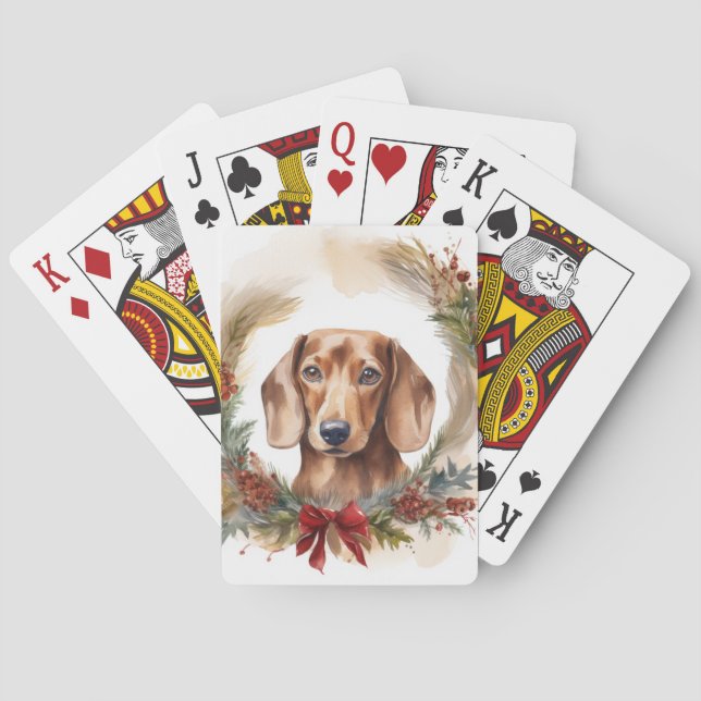 Dachshund Jul Utandning Festive Valp Casinokort (Baksidan)