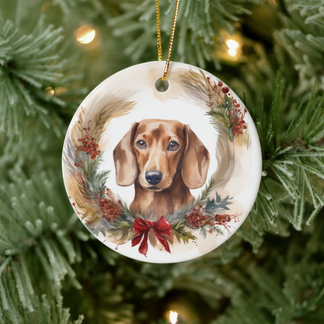 Dachshund Jul Utandning Festive Valp Julgransprydnad Keramik (Träd)
