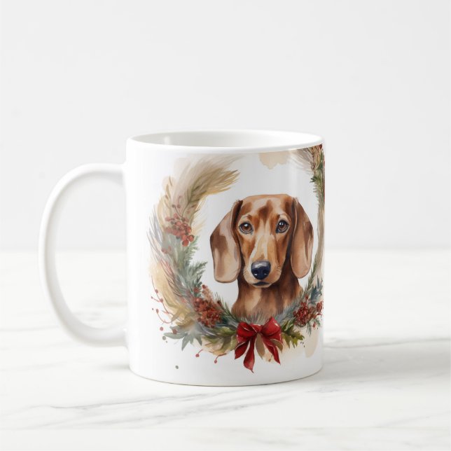 Dachshund Jul Utandning Festive Valp Kaffemugg (Vänster)