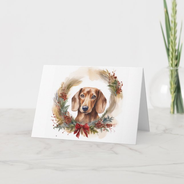 Dachshund Jul Utandning Festive Valp Kort (Framsida)