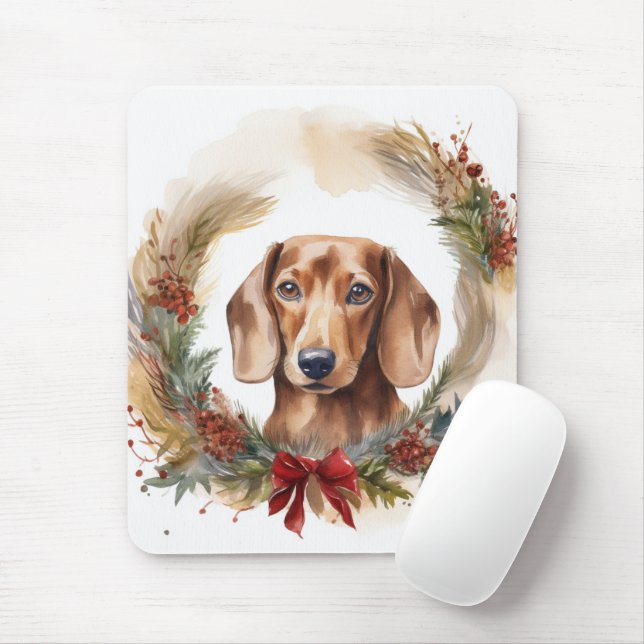 Dachshund Jul Utandning Festive Valp Musmatta (Med mus)