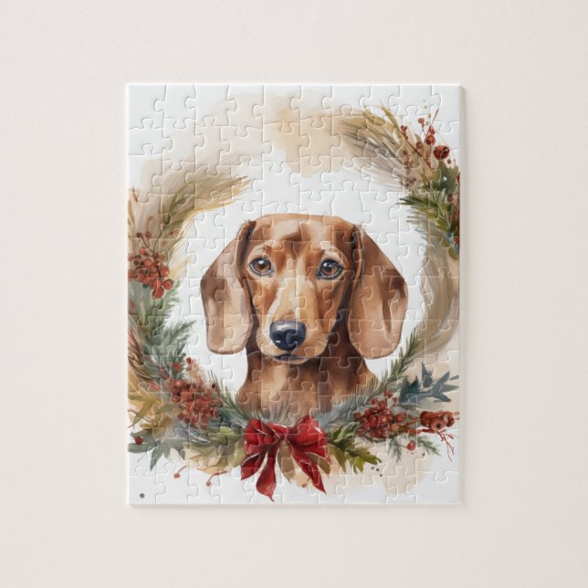 Dachshund Jul Utandning Festive Valp Pussel (Vertikal)