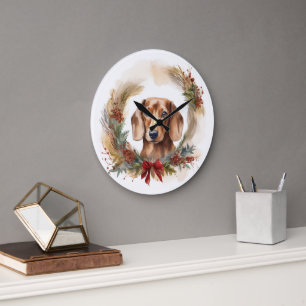 Dachshund Jul Utandning Festive Valp Stor Klocka