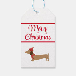 Dachshund jul White Gift-Märkre med String Presentetikett