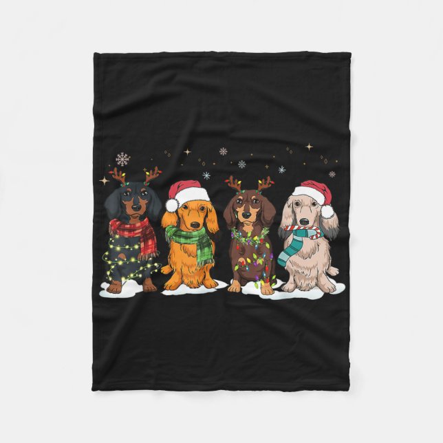 Dachshund jul Wiener Hund jul pyjamas Fleecefilt (Framsidan)