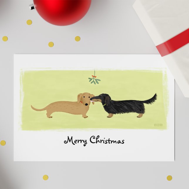 Dachshund jul Wiener Hundar Mistletoe Kiss Helgkort (Skapare uppladdad)