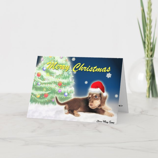 Dachshund Julafton Träd (Anpassade) kort (Framsida)