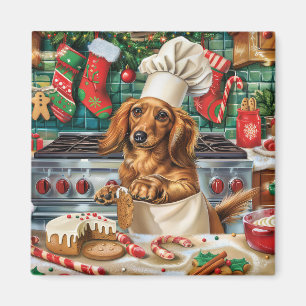 Dachshund-julbak: Festiv jul Magnet