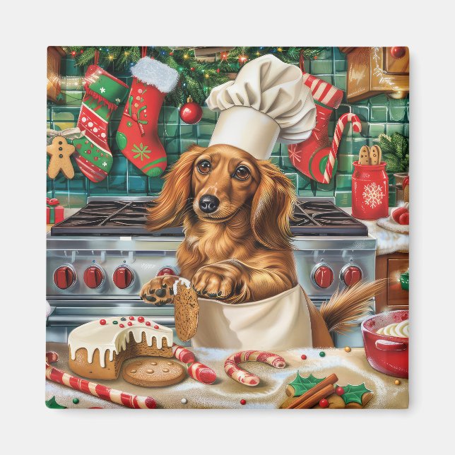 Dachshund-julbak: Festiv jul Magnet (Framsidan)