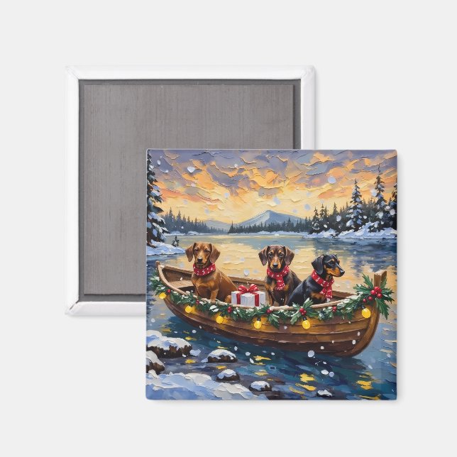 Dachshund julbåt semester magnet (Front/Back)