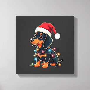 Dachshund julbelysning Santa hatt jul hund kärlek Canvastryck