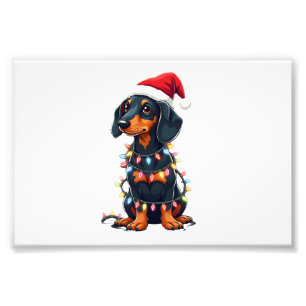 Dachshund julbelysning Santa hatt jul hund kärlek Fototryck
