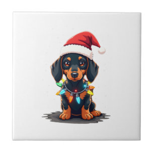 Dachshund julbelysning Santa hatt jul hund kärlek Kakelplatta