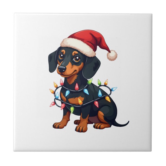 Dachshund julbelysning Santa hatt jul hund kärlek Kakelplatta (Framsidan)