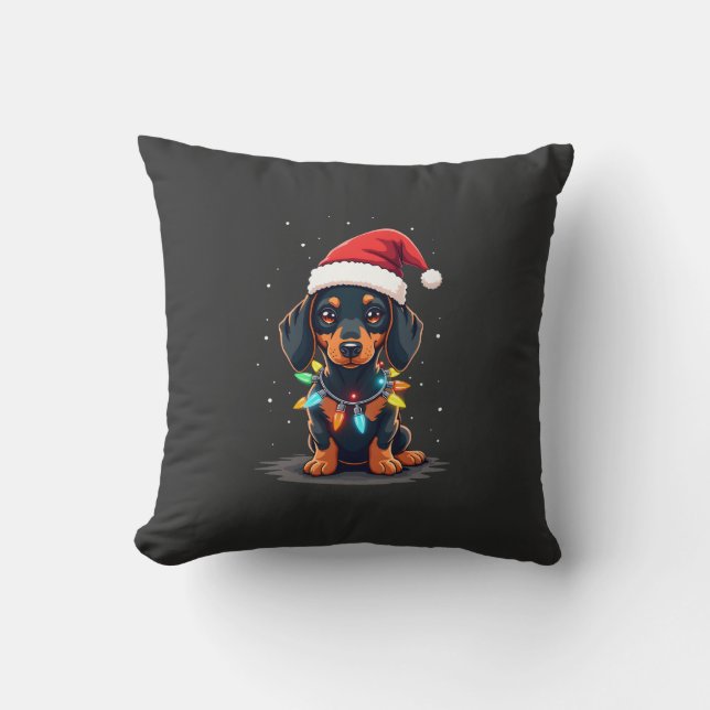 Dachshund julbelysning Santa hatt jul hund kärlek Kudde (Framsida)