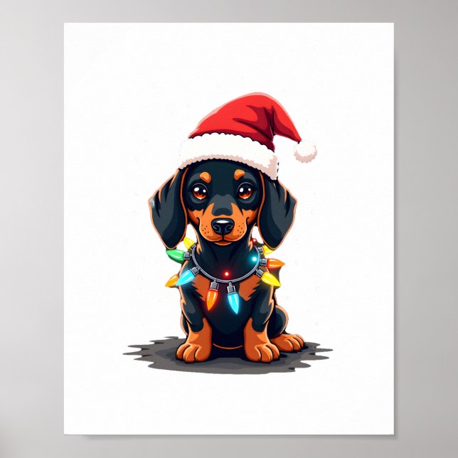 Dachshund julbelysning Santa hatt jul hund kärlek Poster (Framsidan)