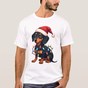 Dachshund julbelysning Santa hatt jul hund kärlek T Shirt