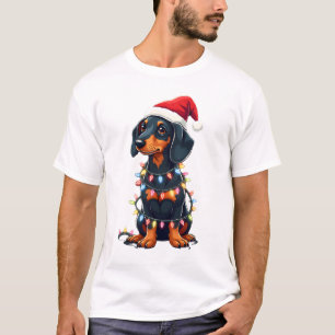 Dachshund julbelysning Santa hatt jul hund kärlek T Shirt