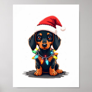 Dachshund julbelysning Santa mössa jul hund kärlek Poster