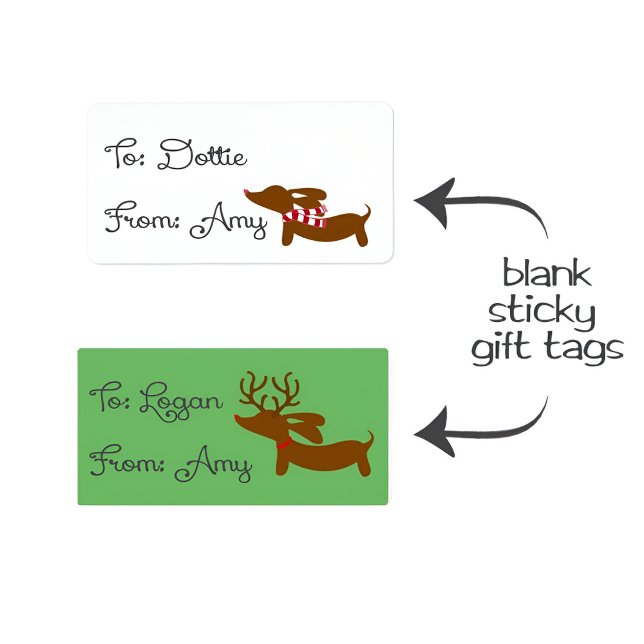 Dachshund Juletiketters Stickers | Renar Fraktsedel (Dachshund gift tags and sticky labels)