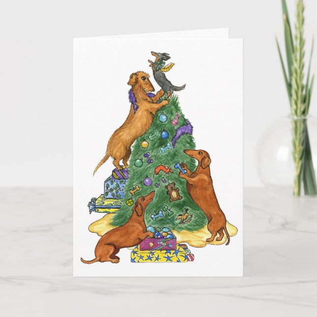 Dachshund Julgran Card Helgkort (Framsida)