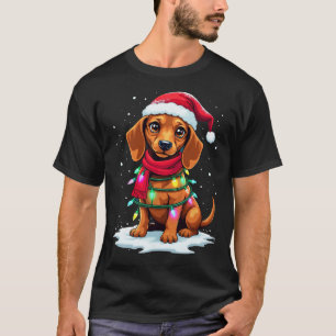 Dachshund Julgran Cute Santa Hat Ljus Xma T Shirt