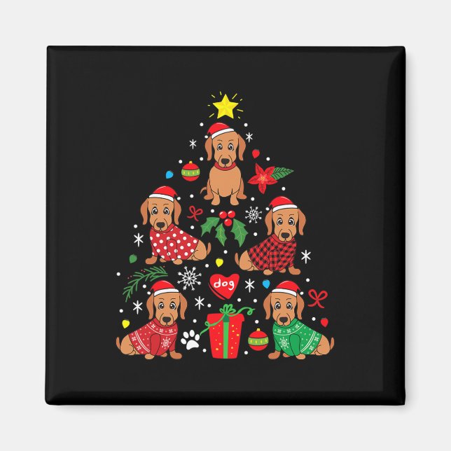 Dachshund Julgran Ornament Funny Weenie Hund Magnet (Framsidan)