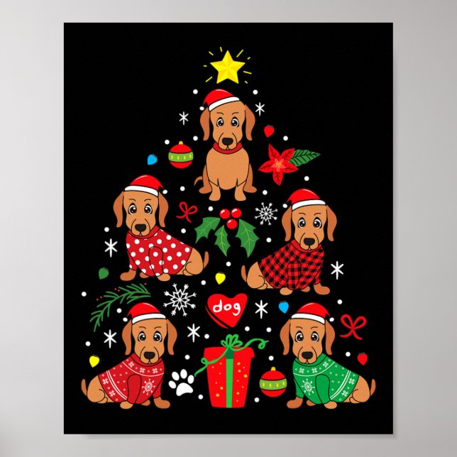 Dachshund Julgran Ornament Funny Weenie Hund Poster (Framsidan)