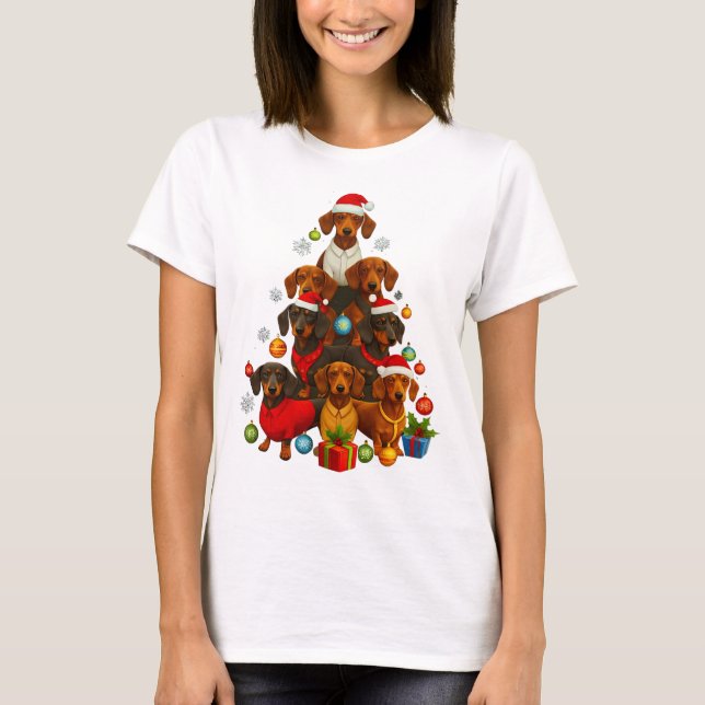 Dachshund Julgran T Shirt (Framsida)