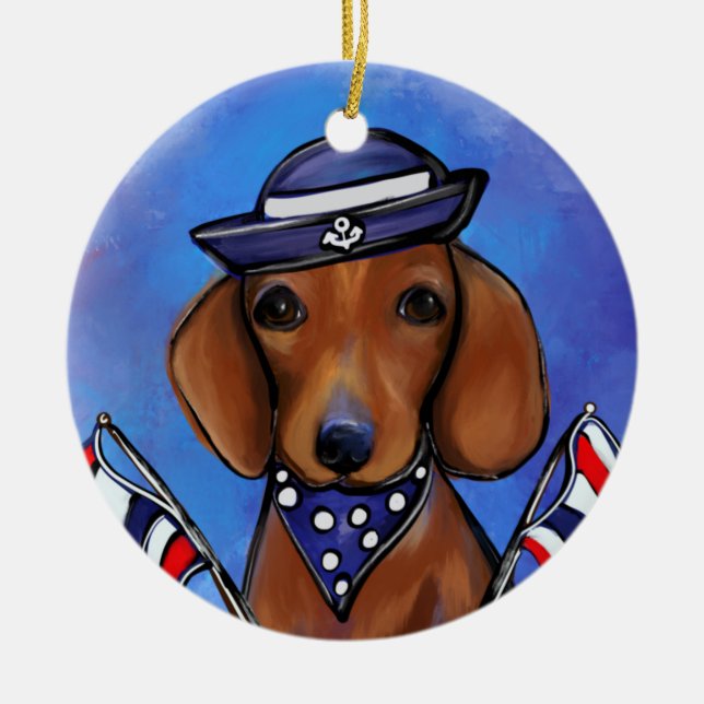 Dachshund Julgransprydnad Keramik (Framsidan)