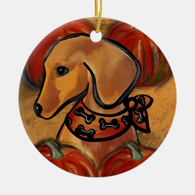 DACHSHUND JULGRANSPRYDNAD KERAMIK (Framsidan)