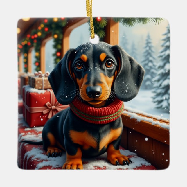 Dachshund julkonst julgransprydnad keramik (Framsida)