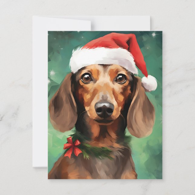 Dachshund Julpenselmålning av teckningar Julkort (Framsida)